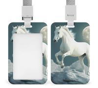 Running Horse in Moon ID Badge Holder Name Card Holders Photocard Case with Lanyard for Teacher Nurse Office