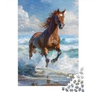 Running Horse Ocean Wave 1000 Piece Jigsaw Puzzle Jigsaw Puzzle for Adults Paper Puzzle Game Night Scene Family Activity Home Decor Gift 52x38cm/1000pcs