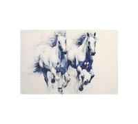 Running Horse Patterned Placemats Set of 6, Restaurant Kitchen Protectors, 12 * 18 Inch Hotel Banquet Decorative Table Mats