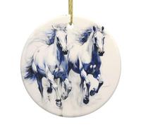 Running Horse Patterns Round Ceramic Pendant - Festive Party Hanging Christmas Tree and Fireplace Ornament