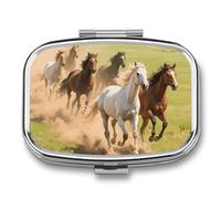 Running Horse Pill Box Travel Pill Organizer 2 Compartments Weekly Pill Case with Mirror Medicine Container One Day Medicine Organizer for