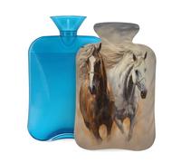 Running Horse Print Hot Water Bottle with Cover, 2L PVC Hot Water Bag for Pain Relief, Hand Foot Warmer, Hot & Cold Therapy with Removable Cover, Gift for Women Kids Family