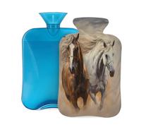 Running Horse Print Hot Water Bottle with Cover, 2L PVC Hot Water Bag with Soft Cover, Reusable Heating Pad for Pain Relief Warm Hands Waist Abdomen Feet & Bed