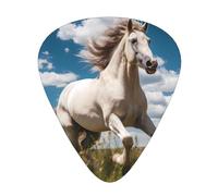 Running Horse printed guitar picks, 12-piece set with thin, medium, and thick styles, comes with a storage case