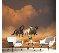Running Horse Silk Cloth Murals,Light Brown Easy to Clean Wallcoverings, 400×280 Cm Indoor Desert Animals Suitable for Bedroom, Living Room, Tv Background Murals