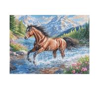 Running Horse Stream Wildlife Wild Nature Rural 500 Piece Adult Jigsaw Puzzle Engaging Creative And Fun Perfect Pastime for Home And Hobbies 500 PCS（52×38cm）