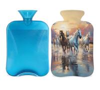 Running Horse Sunset Hot Water Bottle with Cover, Animal Pattern 2L Hot Water Bag for Pain Relief, Neck Soft and Shoulder, Hand Feet Warmer, Hot and Cold Compress for Adult Kids