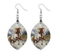 Running Horse Trendy Wooden Earrings for Women Boho Charms Studs Lightweight Dangle Drop Pendant Star