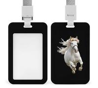Running Horse with Flower ID Badge Holders with Lanyard Vertical Sliding Card Protector for Office Factory Hospital