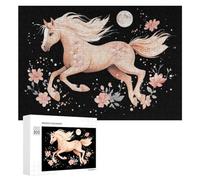 Running Horse with Moon Wooden Jigsaw Puzzles for Adults Challenge Intelligent Puzzle Letter on Back Picture Home Decor