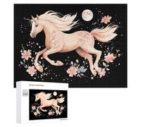 Running Horse with Moon Wooden Jigsaw Puzzles for Adults Challenge Intelligent Puzzle Letter on Back Picture Home Decor