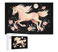 Running Horse with Moon Wooden Jigsaw Puzzles for Adults Challenge Intelligent Puzzle Letter on Back Picture Home Decor