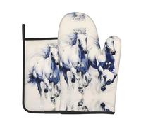 Running HorseHeat-Resistant Gloves, Two-Piece Oven mitt and potholder, Essential for Kitchen Cooking, Baking and Grilling