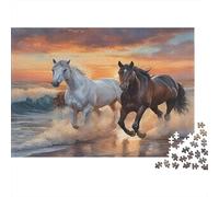 Running Horses 1000 Piece Jigsaw Puzzle Paper for Adults Sunset Beach Scene Calm Mind Focus Home Decor Gift 52x38cm/1000pcs