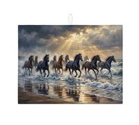 Running Horses Dish Drying Mats for Kitchen Counter, Nature Scenic Absorbent Dish Drainer Rack Mat, Coastal Beach Microfiber Drying Pad for Kitchen Counter Protector 18x24 Inch