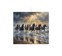 Running Horses Dish Drying Mats for Kitchen Counter, Nature Scenic Absorbent Dish Drainer Rack Mat, Coastal Beach Microfiber Drying Pad for Kitchen Counter Protector 16x18 Inch