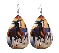 Running Horses Earrings for Women Teardrop Leather Earring Double Sided Drop Dangle Earrings Lightweight Women's Ear Accessories Jewelry Fashion Birthday Gift