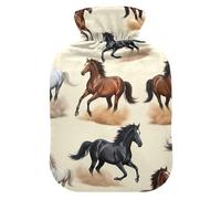 Running Horses Hot Water Bottles with Soft Cover Feet and Bed Warmer Hot Water Bag for Neck and Shoulder Pain Relief Small