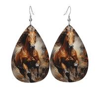 Running Horses In The River Teardrop Leather Earrings, Women'S Accessories, Versatile Earrings Suitable For Commuting And Travel.