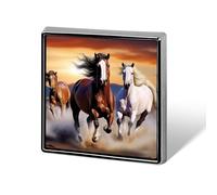 Running Horses Lapel Pin, Metal Square Lapel Pins, Fashion Badge for Shirts, Jackets, Hats