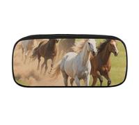 Running Horses Pencil Case Waterproof Leather Pencil Pouch Multi-purpose Aesthetic Makeup Bag Cute Pen Bag Large Cosmetic Bag for Office Stationery, Travel