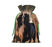 Running Horses Print Christmas Drawstring Holiday Candy Bag Xmas Sacks Reusable Wrapping Bags Party Favor