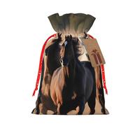 Running Horses Print Christmas Drawstring Holiday Candy Bag Xmas Sacks Reusable Wrapping Bags Party Favor