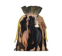 Running Horses Print Christmas Drawstring Holiday Candy Bag Xmas Sacks Reusable Wrapping Bags Party Favor