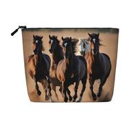 Running Horses Print Cosmetic Bag for Women,Faux Linen Makeup Bag Large Capacity,Perfect for Travel Daily Use