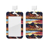Running Horses Print Id Badge Holder with Lanyard,Detachable Lanyards for Id Badges, Vertical Id Card Protector Case