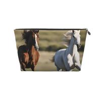 Running Horses Print Makeup Bag for Women Water-Resistant Leather Travel Toiletry Bag for Toiletries Cosmetic Bag