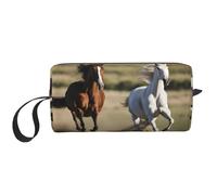 Running Horses print Travel Toiletry Pouch, Pencil Bag Canvas Makeup Bag, Multi-Purpose Cosmetic Bag with Zipper, White, One Size