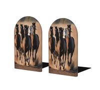 Running Horses Print Wooden Bookends,Book Organizer for Books,Magazines,DVDs and Video Games