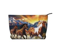 Running Horses Printed Makeup Bag Corduroy Travel Cosmetic Bags Cosmetic Case Toiletry Bag Organizer for Women Mom Girls