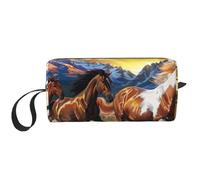 Running Horses Printed Makeup Bag Simple Travel Cosmetic Bags Waterproof Cosmetic Case Toiletry Bag Organizer for Women Mom Girls