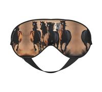 Running Horses Printing Soft Eye Mask,Double-Sided Soft Eye Cover for Sleep,Travel,Yoga, Adjustable Strap, Blocks Light