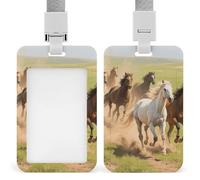 Running Horses Retractable ID Badge Holder with Lanyard - Vertical Badge Reel,Keychain Clip,Name Tag Id Card Holder Protector for Nurse Officer Teacher Security Staff Women Men