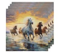 Running Horses River Sunset Cloth Napkins Set of 4, Dinner Napkins Cloth 50 x 50 cm, Soft & Comfortable Reusable Napkin for Party Wedding Napkins