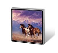 Running Horses Sunset Sky Mountains Brooch Pins for Men Women Square Badge Collar Lapel Pins for Dress Jacket Accessories