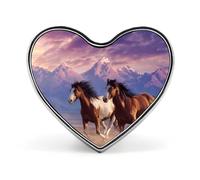 Running Horses Sunset Sky Mountains Brooch Pins Heart Badge Collar Lapel Pins Dress Backpack Accessories
