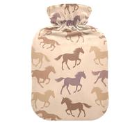 Running Horses Tan Hot Water Bottle with Soft Velvet Cover Hot Water Bag for Hot and Cold Compress Medium