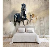 Running Horses Three Dimensiona Concrete Wall Art 3D Wallpaper Premium Textured Silk Study Dining Living Room Bedroom Sofa TV Wall Easy Install-300cm×210cm