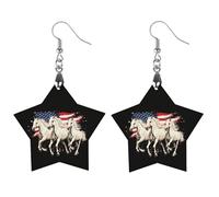 Running Horses U.S. Flag Artistic Wooden Earrings Pendant Vintage Earring Hooks Trendy Vacation Dangle Boho Eardrop Circular