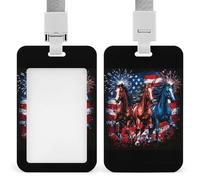 Running Horses U.S. Flag ID Badge Holder Name Card Holders Photocard Case with Lanyard for Teacher Nurse Office