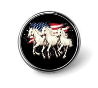 Running Horses U.S. Flag Round Brooch Pins Lapel Tie Badge Metal Memorial Button Pin Kit for Hat Shirt Clothing Bags Decor