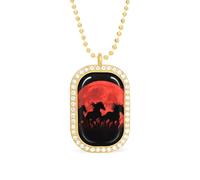 Running Horses Under The Blood Moon Women's Necklaces Pendant Necklace Fashion Diamond Jewelry with Chain
