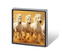 Running Horses White Horse Badge Pin Brooch Square Shape Button Aluminum Decor for Backpacks Hats 0.7 Inch