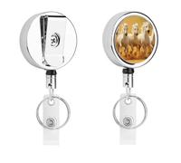 Running Horses White Horse ID Badge Holder Retractable with Keychain for Office 1 Pack