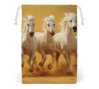 Running Horses White Horse Storage Bag Pack Canvas Pouch