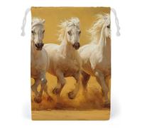 Running Horses White Horse Storage Bag Pack Canvas Pouch